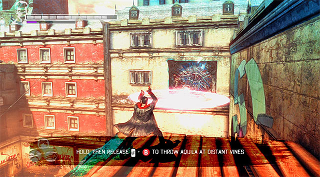 Stop where the screen above shows - Getting inside the building of the Order - 11: The Order - DMC: Devil May Cry - Game Guide and Walkthrough