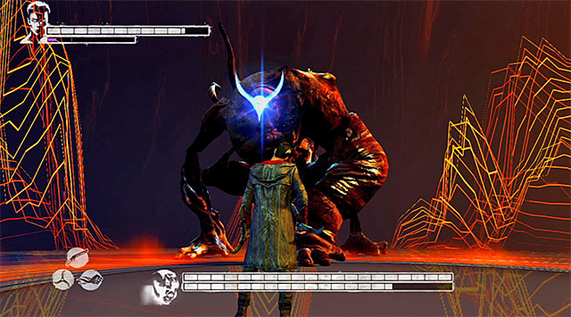 Continue weakening mentioned spot on boss body until game suggest a new one on his forehead - Boss: Mundus Spawn - 14: Last Dance - DMC: Devil May Cry - Game Guide and Walkthrough