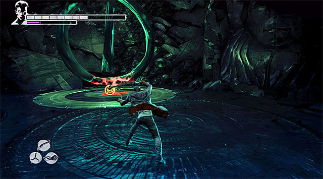 Jump onto a lower level and enter a room with the third generator - Restarting the third generator - 18: Demons Den - DMC: Devil May Cry - Game Guide and Walkthrough