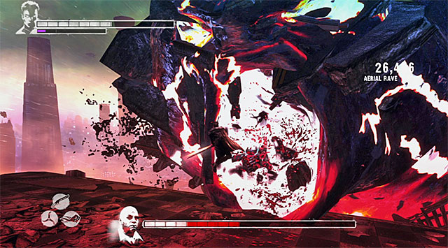 Wait for moments when you can grab Mundus mouth (1st screen) - Boss: Mundus - second part of an encounter - 19: Face of the Demon - DMC: Devil May Cry - Game Guide and Walkthrough