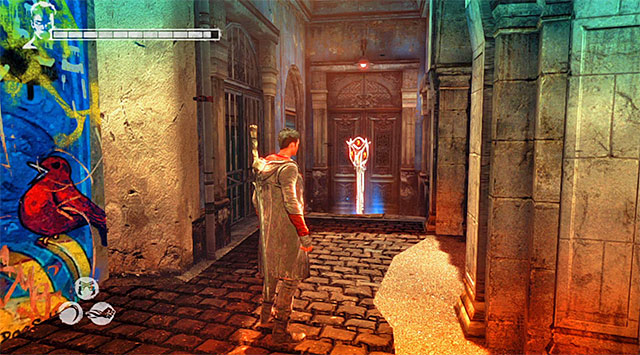 KEY 1/2 (ARGENT) - You can find the key in the alley, just after youve destroyed the first camera - Mission 4: Under Watch - Keys - DMC: Devil May Cry - Game Guide and Walkthrough