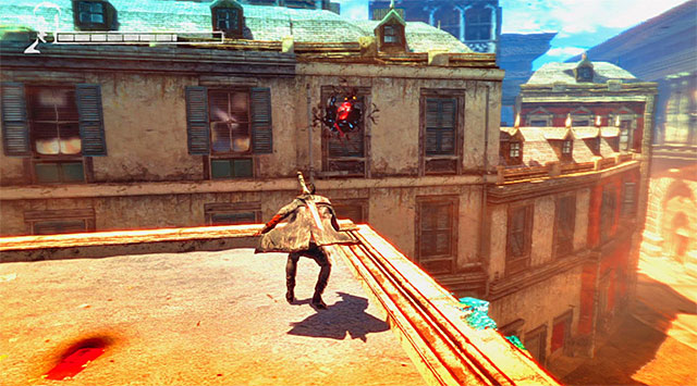SOUL 5/8 - SOUL is on the buildings wall, nearby the square with Divinity Statue - Mission 4: Under Watch - Lost Souls - DMC: Devil May Cry - Game Guide and Walkthrough