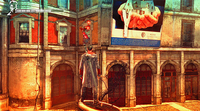 SOUL 4/8 - SOUL is on the wall of a building on a square with Divinity Statue - Mission 4: Under Watch - Lost Souls - DMC: Devil May Cry - Game Guide and Walkthrough