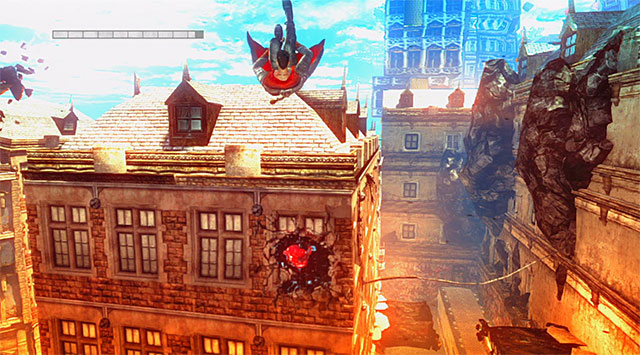SOUL 7/8 - SOUL is on the wall of building nearby the third camera - Mission 4: Under Watch - Lost Souls - DMC: Devil May Cry - Game Guide and Walkthrough