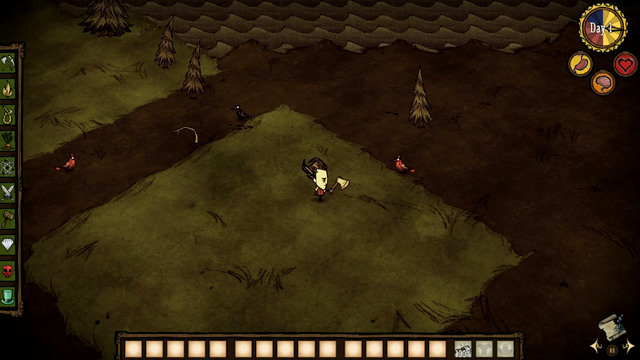 Your adventure always starts In the meadow, where there is an easy access to most of the basic resources - Day one - The adventure begins - Dont Starve - Game Guide and Walkthrough