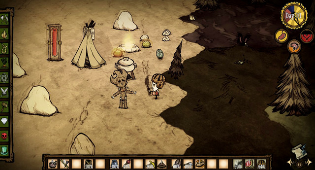 It is not easy to acquire six gold nuggets, but this is the only way to gain access to an Improved Farm and a Bird Cage - Camp expansion - Setting up a camp - Dont Starve - Game Guide and Walkthrough