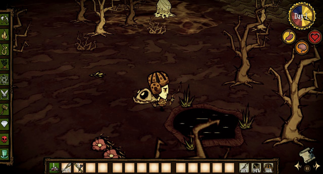 To catch a fish, click on the surface of the water and wait for the animal to catch onto the bait - Hunting - How to get food - Dont Starve - Game Guide and Walkthrough