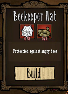To avoid being bee-stung, you should equip yourself with a Beekeeper Hat - Raising animals - How to get food - Dont Starve - Game Guide and Walkthrough