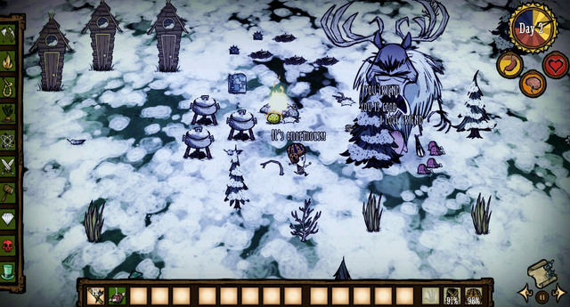 What can be useful for the battle are Football Helmet wearing pigs, as well as other wildlife beasts that will attack the one-eyes walking near them - Bosses - Fight - Dont Starve - Game Guide and Walkthrough