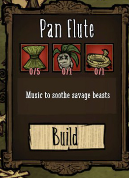To create a Pan Flute you need 5x Reeds, 1x Rope and 1x Mandrake - Magic - Dont Starve - Game Guide and Walkthrough