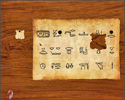 Once you've completed the puzzle, the parchment is going to be added to your diary as Hieroglyphs on a Parchment Found at the Turk's - Marketplace #4 IV - Cairo - Dracula: Origin - Game Guide and Walkthrough