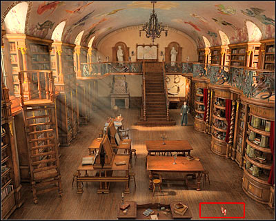 Your first task here will be to click on a red curtain (screen) - Library I - Vienna - Dracula: Origin - Game Guide and Walkthrough
