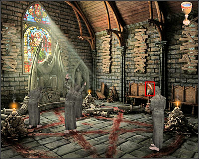 Go back to the previous screen and wait for the monk to drink from the new chalice - Abbey II - Vienna - Dracula: Origin - Game Guide and Walkthrough