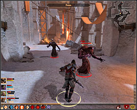 Start attacking the mages and note that at least one is surrounded by a protective barrier #1 - The Last Straw - p. 6 - Act III - Dragon Age II - Game Guide and Walkthrough