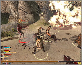 Shortly after the battle beginning, proceed to attack mercenaries and mercenary archers #1 - The Unbidden Rescue - Act I - Dragon Age II - Game Guide and Walkthrough