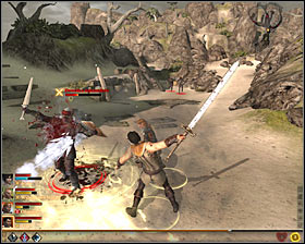 After eliminating Ginnis, start attacking new waves of enemies which will appear at the entrance to the camp - The Unbidden Rescue - Act I - Dragon Age II - Game Guide and Walkthrough
