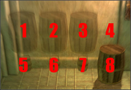 In order to solve this puzzle you have to rearrange all barrels in such way that big barrels are in the lower row and small barrels are in the upper row - Night Terrors - p. 1 - Act II - Dragon Age II - Game Guide and Walkthrough
