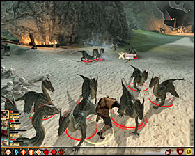 The dragon flies from one place to another from time to time #1, so you must watch out when he suddenly lands near your archers and mages - Mine Massacre - Act III - Dragon Age II - Game Guide and Walkthrough