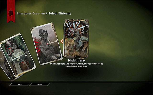 The first time you choose difficulty level s at the beginning of the game - Difficulty level - Character creation - Dragon Age: Inquisition - Game Guide and Walkthrough