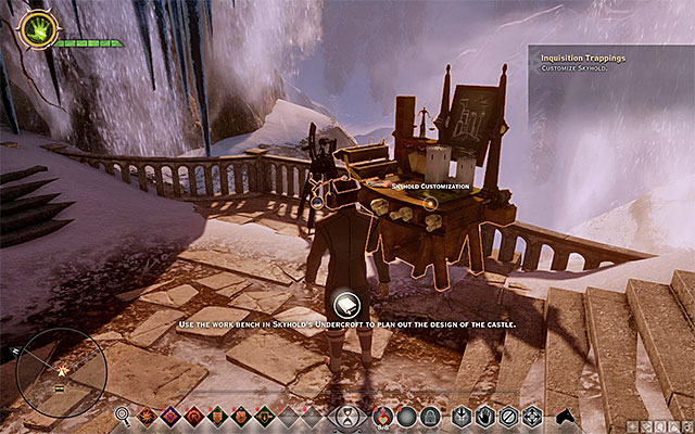 Another interesting innovation is the option to modify the looks of the Skyhold and you do that by interacting with the architects table shown in the screenshot above (Customize Skyhold) - The Skyhold - Inquisitions main HQ - Inquisition management - Dragon Age: Inquisition - Game Guide and Walkthrough