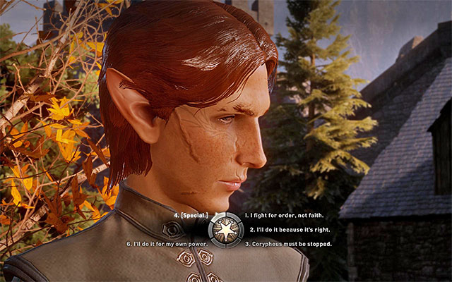 Consider the dialogue options, during the ceremony of appointing the Inquisitions leader - In Your Heart Shall Burn - Main storyline quests (The Path of the Inquisitor) - Dragon Age: Inquisition - Game Guide and Walkthrough