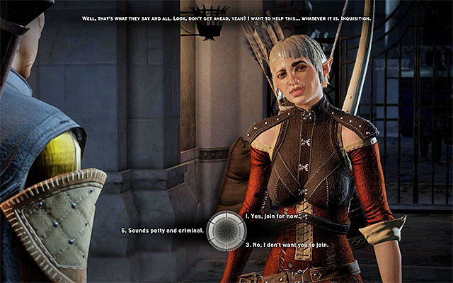 Pick the dialogue option to invite Sera into the party - A Friend of Red Jenny - new party member - The Inner Circle (companion quests) - Dragon Age: Inquisition - Game Guide and Walkthrough