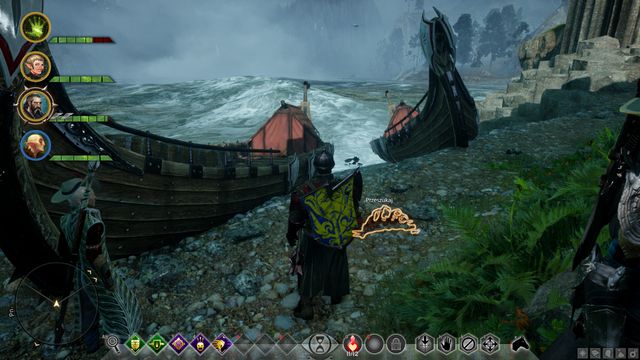 The corpse between the boats - this is where you find the key - Red Water - Side quests - The Storm Coast - Dragon Age: Inquisition - Game Guide and Walkthrough