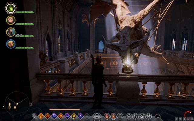 The statue of the dragon and the button - Chateau dOnterre - Side Quests - Emerald Graves - Dragon Age: Inquisition - Game Guide and Walkthrough