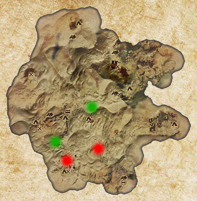 Two Logging Stands in the Hissing Wastes have been marked with green color - Quarries and logging stands - Dragon Age: Inquisition - Game Guide and Walkthrough
