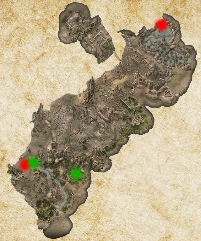 Two Logging Stands in Exalted Plains have been marked with green color - Quarries and logging stands - Dragon Age: Inquisition - Game Guide and Walkthrough