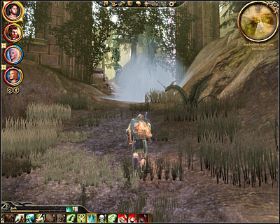 Both methods described above lead to this common solution which is to travel to [Brecilian forest - Eastern part] and to find the magical barrier (M43, 6) - Nature of the beast - Main quests - Dragon Age: Origins - Game Guide and Walkthrough