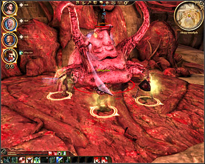 Keep attacking the tentacles until they disappear and that's when you should switch your attention to attacking the Broodmother - Orzammar - Paragon of her kind - Orzammar - Dragon Age: Origins - Game Guide and Walkthrough