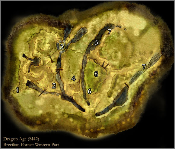 1 - Map M42: Brecilian Forest - Western Part - Maps - Dragon Age: Origins - Game Guide and Walkthrough