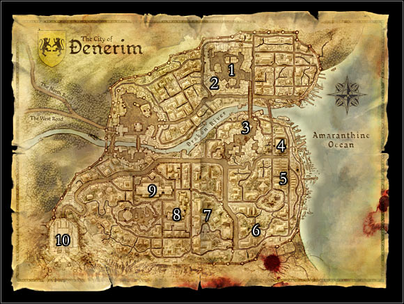 Main locations on the map - World map 2: Denerim - Maps - Dragon Age: Origins - Game Guide and Walkthrough