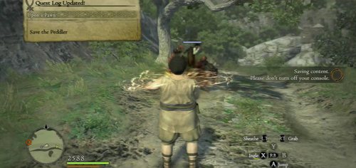 On your way you should find Reynard attacked by goblins - Upon a Pawn - Act I - Dragons Dogma - Game Guide and Walkthrough