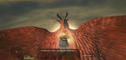 When you're at the pulsating light, attack with any weapon - Dragon (Grigori) - Act VI - Dragons Dogma - Game Guide and Walkthrough