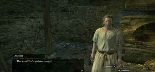 After collecting the stone fragments, go back to Austine and hand him the stone - Reaper's Scorn - Act I - Dragons Dogma - Game Guide and Walkthrough