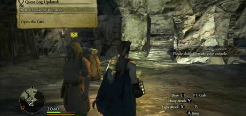 After reaching Ancient Quarry Northern Entrance talk to the merchant Alon - Of Merchants and Monsters - Act II - Dragons Dogma - Game Guide and Walkthrough