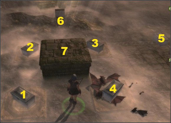 1, 2, 3, 4 - chests. 5 - chest with bars. 6 - book with rules. 7 - pedestal. - Elven Forest - p. 3 - Main quests - Drakensang: The River of Time - Game Guide and Walkthrough