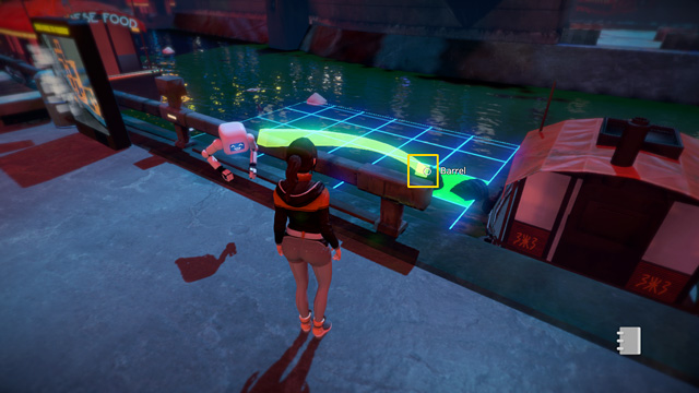 Choose the one on the left, Kidbot will push it further (click the arrow on the bot and move it onto the barrel) - Place the algae in the river (an old path) - Chapter Two: Awakenings - Europolis - Dreamfall: Chapters - Game Guide and Walkthrough