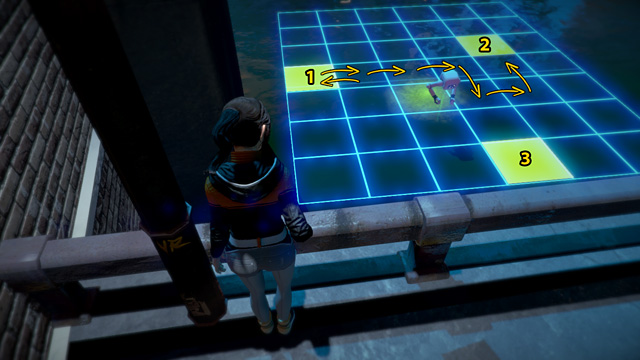 Right square (2): left, right, right, right, down, right, up - Place the algae in the river (an old path) - Chapter Two: Awakenings - Europolis - Dreamfall: Chapters - Game Guide and Walkthrough