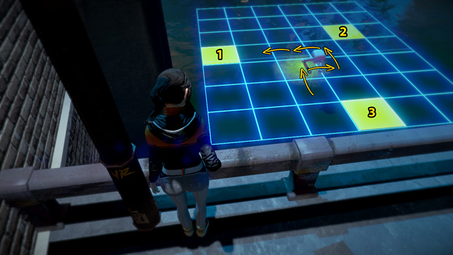 Left square (1): up, right, up, left, left - Place the algae in the river (an old path) - Chapter Two: Awakenings - Europolis - Dreamfall: Chapters - Game Guide and Walkthrough