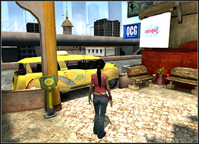 Zoe has to go to the laboratory called Jiva located in the Seshadri building and pick up a package from Helena Chang, so she will go to the paxi rank ( the same way which leads on market) - Chapter 1 - One - Dreamfall: The Longest Journey - Game Guide and Walkthrough