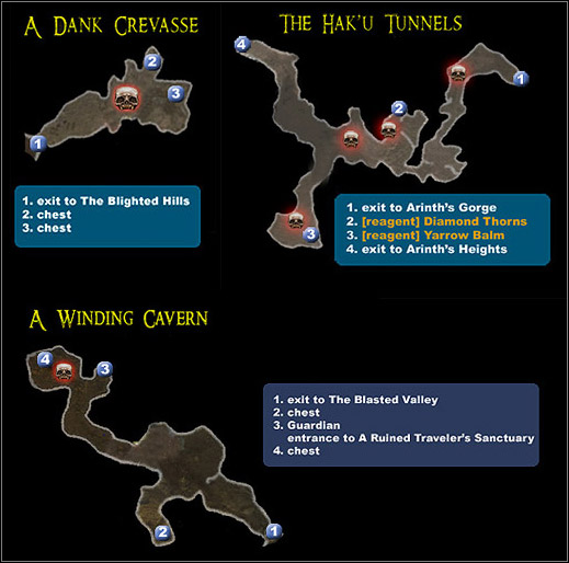 1 - A Dank Crevasse, The Haku Tunnels, A Winding Cavern - Maps - Dungeon Siege II: Broken World - Game Guide and Walkthrough