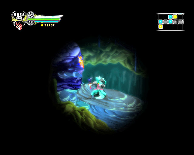 Visibility is low, but you will see more with the fruit bomb. - Chapter 2 - Darkness - Walkthrough - Dust: An Elysian Tail - Game Guide and Walkthrough