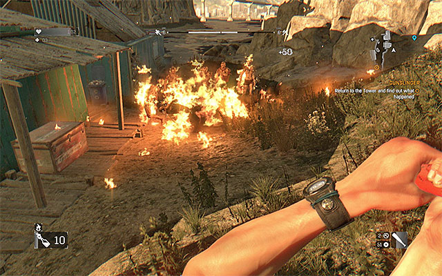 Using Molotov Cocktails, you can burn whole groups of Infected. - Throwing weapons - Combat - Dying Light - Game Guide and Walkthrough