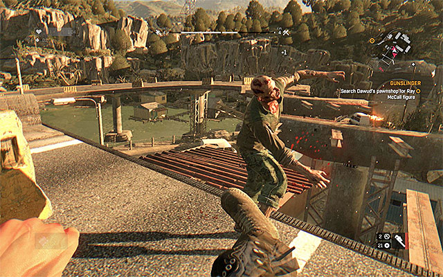 A kick is a good way for throwing a zombie off the roof. - The use of parkour and environment elements - Combat - Dying Light - Game Guide and Walkthrough