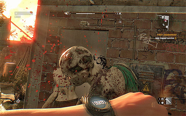 Kill the two zombies near the entrance to the building. - 2: First Assignment - Main quests - The Slums - Dying Light - Game Guide and Walkthrough