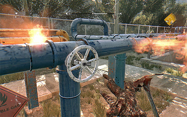 One of the three valves on the blue line. - 7: Gassed Up - Side quests - The Slums - Dying Light - Game Guide and Walkthrough