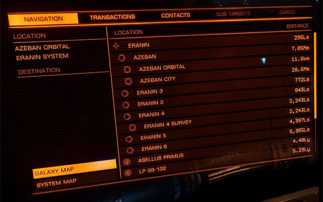 In the navigation bookmark you can find the detailed list of locations to which you can travel via the Super Cruise mode or the hyperspace jump - (Left) Target Panel - Ship Interface - Elite: Dangerous - Game Guide and Walkthrough